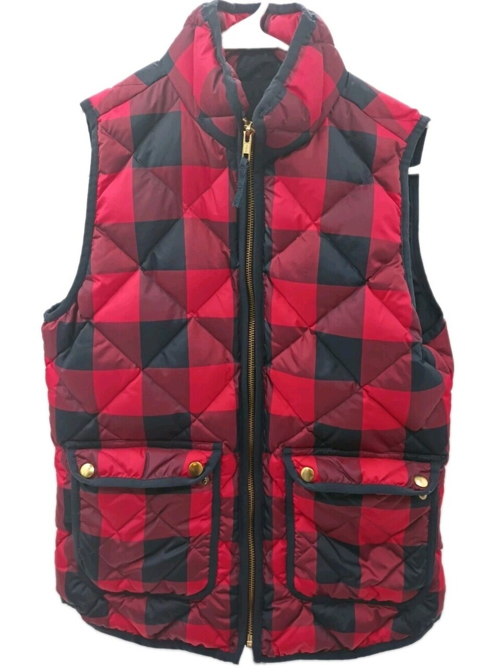 J.Crew ExcursIon Puffer Vest Women's XS Red Buffalo Plaid Check Fill Zip Jacket